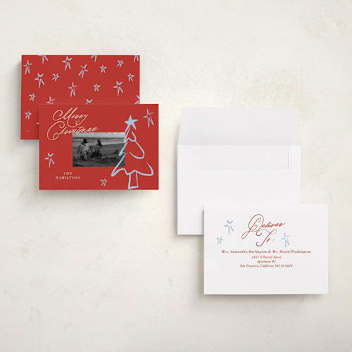 This is a holly berry holiday photo cards with standard by Vera Lim called the tree printing on signature in grand