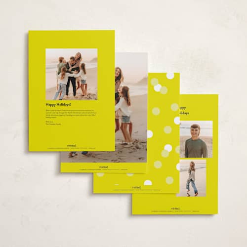 This is a neon yellow holiday photo cards with standard by Susan Asbill called boldly printing on signature in grand