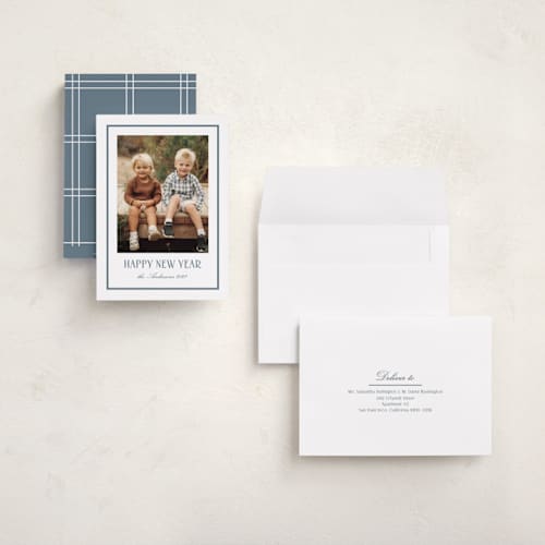 This is a denim holiday photo cards with standard by Nicole Walsh called timeless frame printing on signature in grand