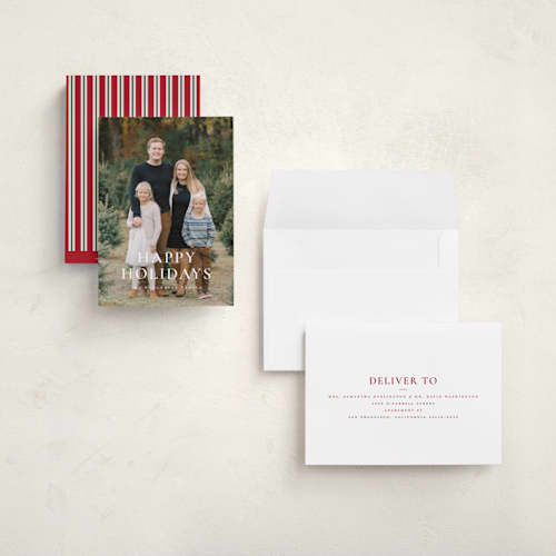 This is a snowflake holiday photo cards with standard by Wildfield Paper Co called happy holidays! printing on signature in grand