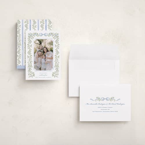 This is a bluebell holiday photo cards with standard by Sarah Knight called vintage garland printing on signature in grand