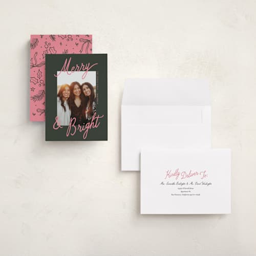 This is a mistletoe holiday photo cards with standard by Pixel and Hank called jottings printing on recycled smooth signature in grand