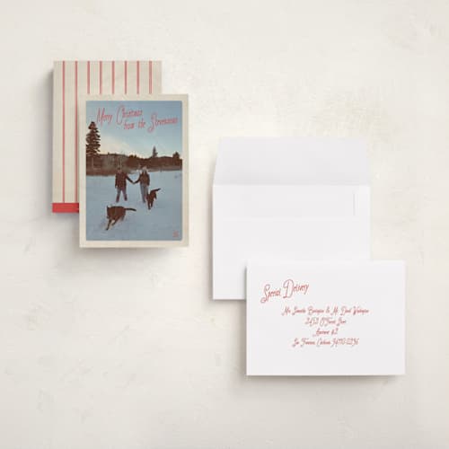 This is a peppermint holiday photo cards with standard by Jenna Holcomb called vintage mail printing on signature in grand