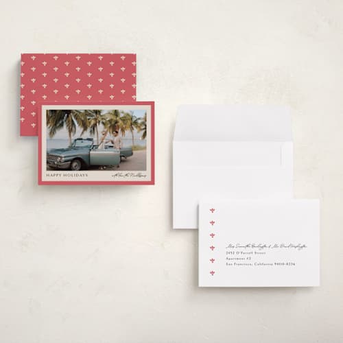 This is a crimson holiday photo cards with standard by Chris Griffith called holiday band printing on signature in grand