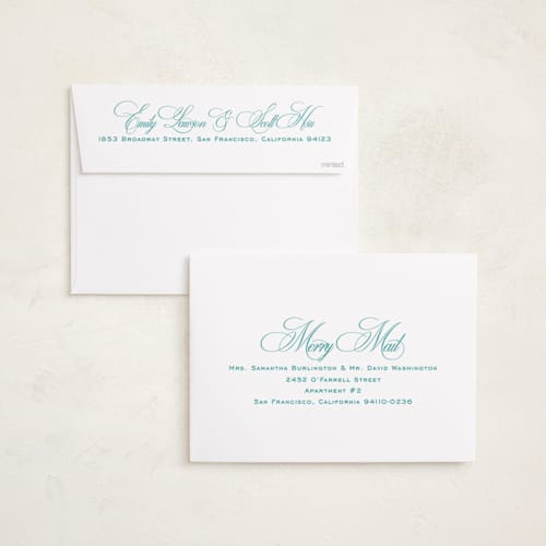 This is a mint holiday photo cards with standard by Megan Davis called julep printing on signature in grand