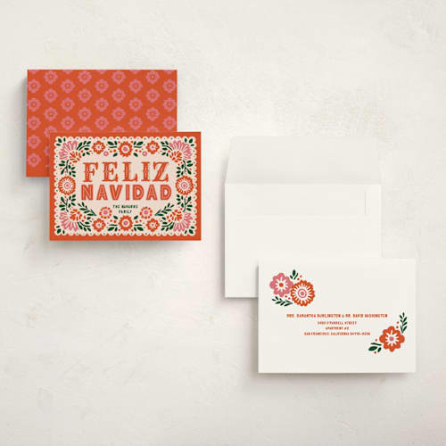 This is a poppy holiday photo cards with standard by THE SOCIAL TYPE WHOLESALE called holiday papel picado printing on signature in grand