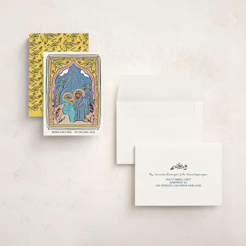 This is a halo holiday photo cards with standard by Becky Nimoy called holy family printing on signature in grand