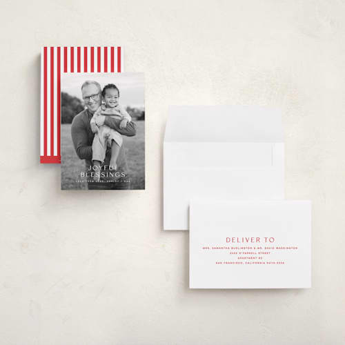 This is a snow holiday photo cards with standard by Kristie Kern called brightest blessings printing on recycled smooth signature in grand