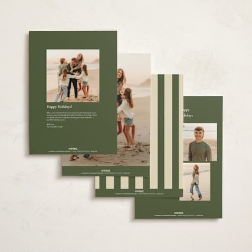 This is a stocking holiday photo cards with standard by Creo Study called vintage script printing on signature in grand