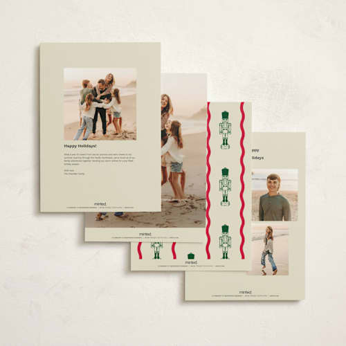 This is a poinsettia holiday photo cards with standard by Jen Ramsey called holiday nutcracker printing on signature in grand