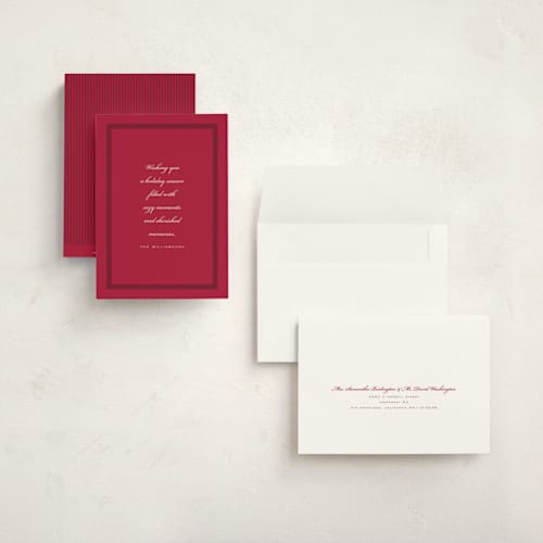 This is a cranberry holiday photo cards with standard by Stacy Maalouf called simplicity printing on signature in grand