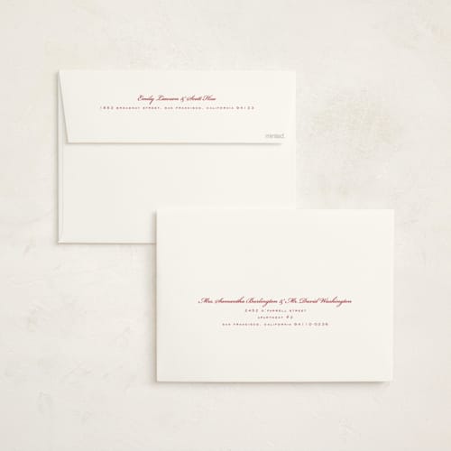 This is a cranberry holiday photo cards with standard by Stacy Maalouf called simplicity printing on signature in grand