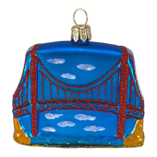 This is a multicolor holiday decorations by Pinnacle Peak Trading Company called golden gate bridge san francisco - small polish glass christmas ornament in standard