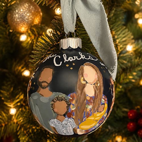 This is a blue holiday decorations by Hannah Laine Creates called painted christmas ornament family of 4 in standard