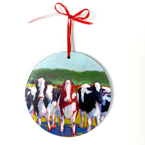 This is a multicolorassorted-colors holiday decorations by Carol C. Young called cow parade. decoupage ornament in standard