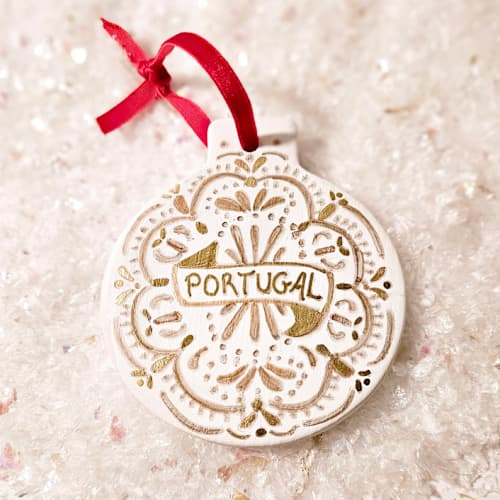This is a multicolor holiday decorations by AlisonJerry called custom country or city ceramic ornament in standard