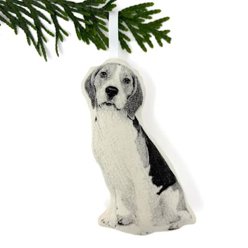 This is a beige holiday decorations by Broderpress called silkscreen beagle ornament in standard