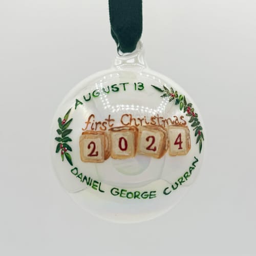 This is a multicolor holiday decorations by Ashley Myers called custom hand-painted 1st christmas ornament in standard