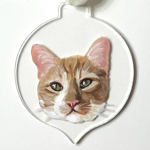 This is a multicolor holiday decorations by The Pink Parakeet called custom pet portrait ornament, 3x3in. pointed, painting commission in standard