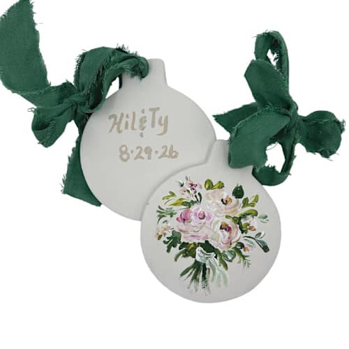 This is a multicolorassorted-colors holiday decorations by Sarah Hall called custom wedding boutique ornament in standard