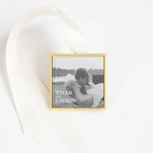 This is a gold holiday decorations by Kimbra Designs called custom square ornament modern gold in standard