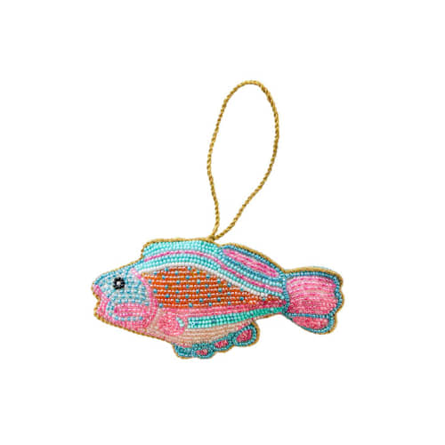 This is a multicolor holiday decorations by Jollity and Co called francis de fish beaded christmas ornament in standard