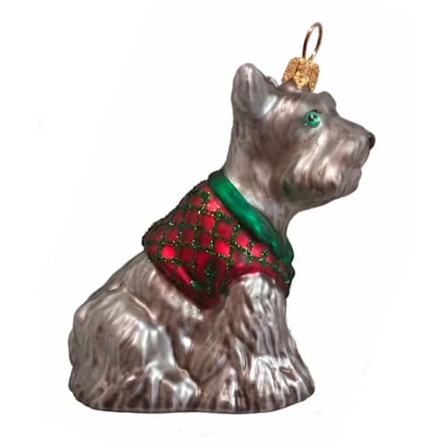 This is a multicolor holiday decorations by Pinnacle Peak Trading Company called schnauzer wearing a sweater polish mouth blown glass christmas ornament in standard
