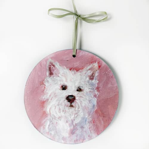 This is a multicolorassorted-colors holiday decorations by Carol C. Young called westie decoupage ornament in standard