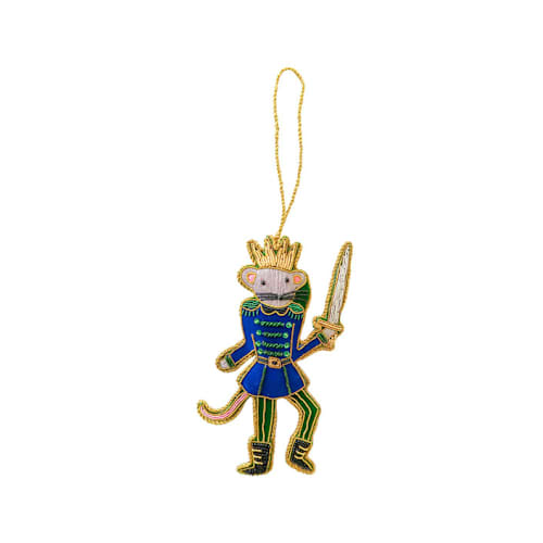 This is a blue holiday decorations by Jollity and Co called nutcracker mouse king embellished christmas ornament in standard