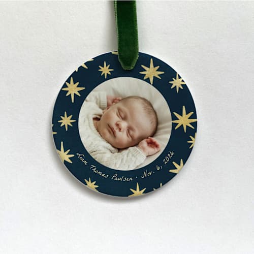 This is a white holiday decorations by Holly Whitcomb called personalized photo ornament - star shine in standard