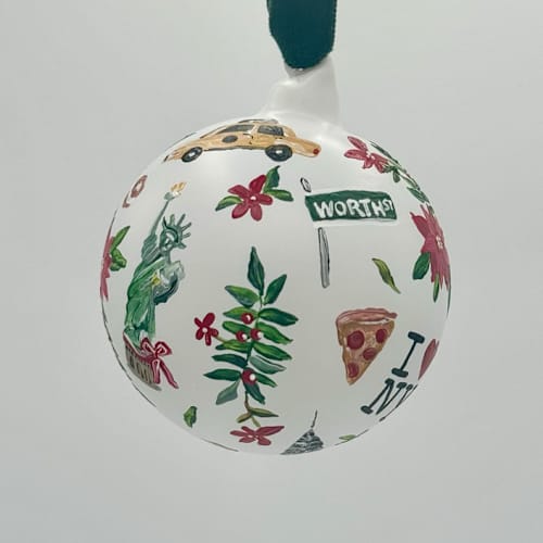 This is a multicolor holiday decorations by Ashley Myers called new york city toile ornament in standard