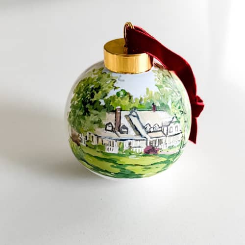 This is a white holiday decorations by Arohika Verma called custom hand-painted house ornament in standard