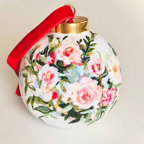 This is a white holiday decorations by Arohika Verma called custom hand-painted bridal bouquet ornament in standard