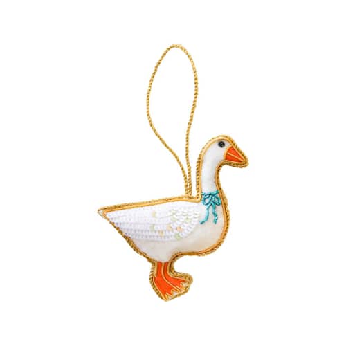 This is a white holiday decorations by Jollity and Co called goose embellished christmas ornament in standard