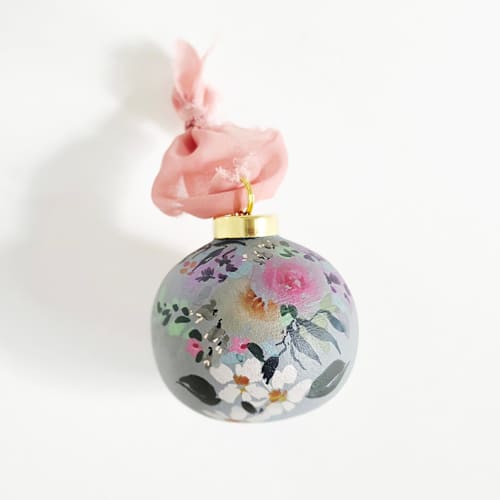 This is a multicolorassorted-colors holiday decorations by Kate Nelson called sage floral hand painted ornament in standard