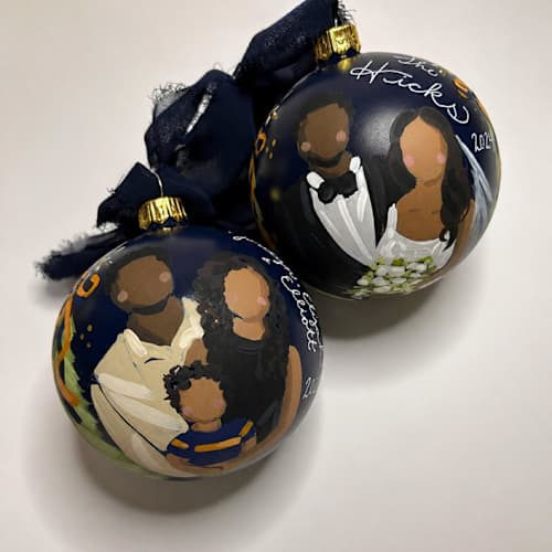 This is a blue holiday decorations by Hannah Laine Creates called painted christmas ornament family of 2 in standard