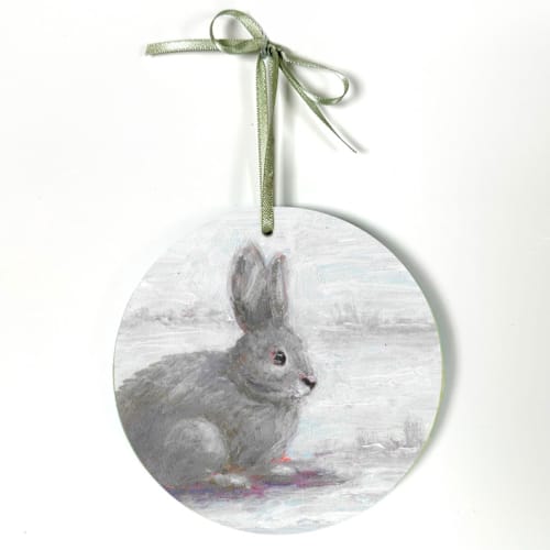 This is a multicolorassorted-colors holiday decorations by Carol C. Young called snow bunny, decoupage ornament in standard