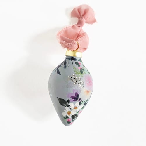 This is a green holiday decorations by Kate Nelson called sage floral hand painted ornament in standard
