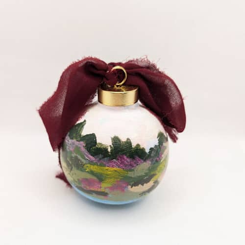 This is a multicolor holiday decorations by The Savage Label called abstract scenic landscape hand-painted ceramic ornament in standard