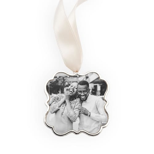 This is a silver holiday decorations by Kimbra Designs called custom scallop ornament silver in standard