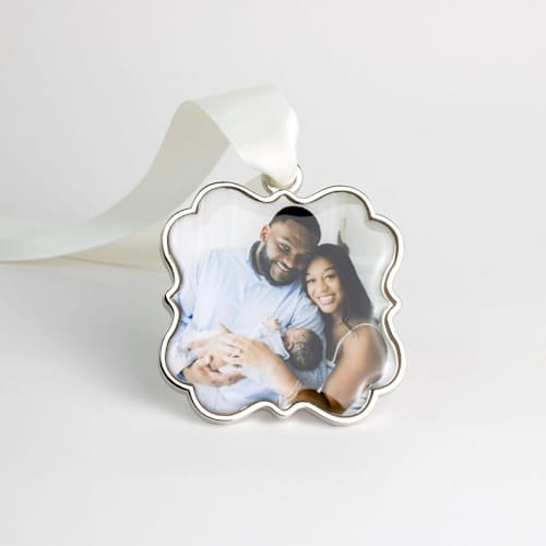 This is a silver holiday decorations by Kimbra Designs called 2026 custom scallop ornament silver in standard
