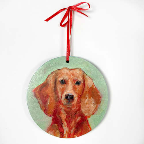 This is a multicolorassorted-colors holiday decorations by Carol C. Young called dachshund, decoupage ornament in standard