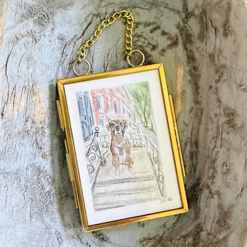 This is a multicolor holiday decorations by Laura Kinsella called custom mini pet watercolor portrait in standard