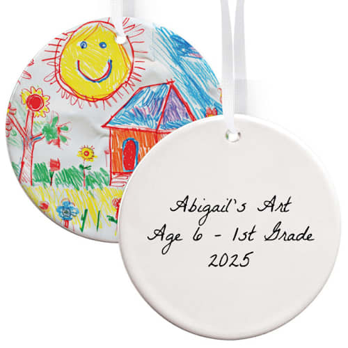 This is a multicolorassorted-colors holiday decorations by Colin Supple called child art photo upload round disc ornament br double sided in standard