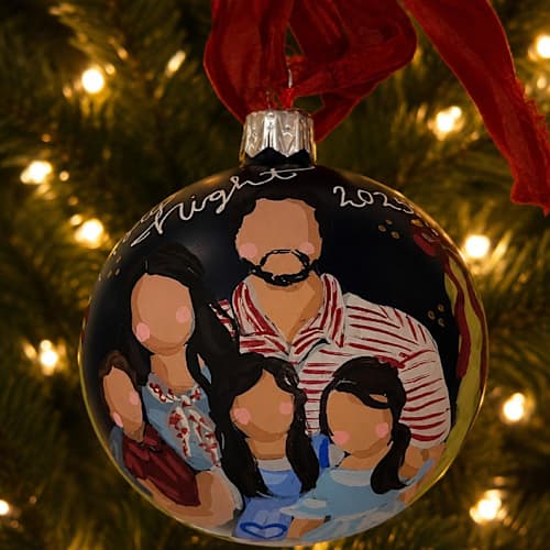 This is a blue holiday decorations by Hannah Laine Creates called painted christmas ornament family of 7 in standard