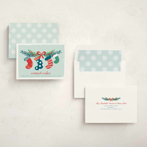 This is a frost pregnancy announcements with standard by Shirley Lin Schneider called holiday stockings printing on signature in standard