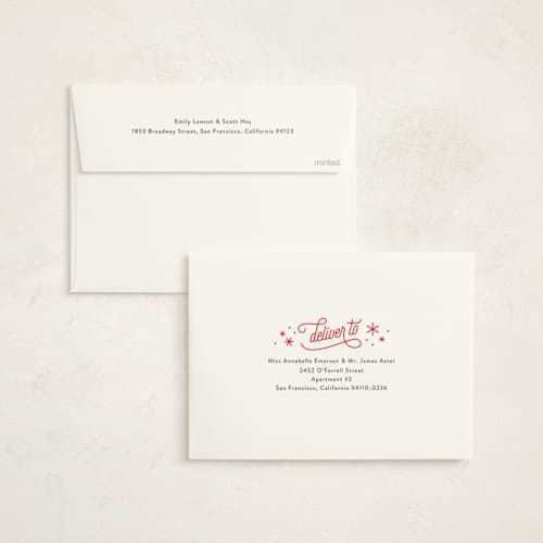 This is a poinsettia pregnancy announcements with standard by Jennifer Wick called happier holidays printing on signature in standard