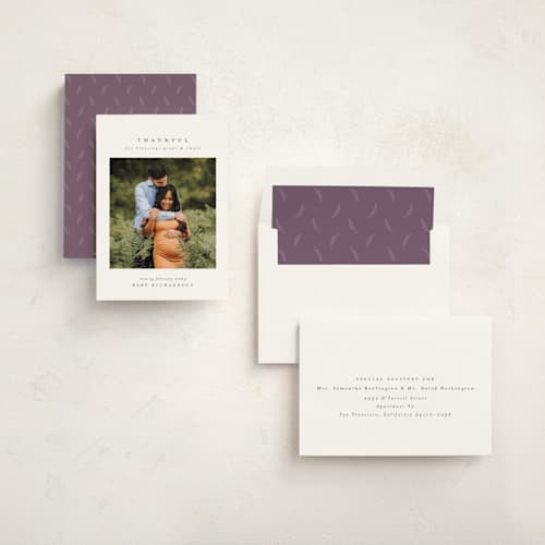 This is a lavender pregnancy announcements with standard by Lea Delaveris called great and small printing on signature in standard