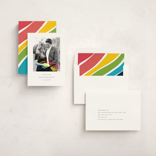 This is a rainbow pregnancy announcements with standard by Maria Hilas-Louie called rainbow light printing on signature in standard