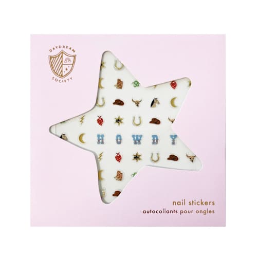 This is a multicolor party favors by Jollity and Co called yeehaw nail stickers - set of 1 sheet, 100 nail stickers in standard